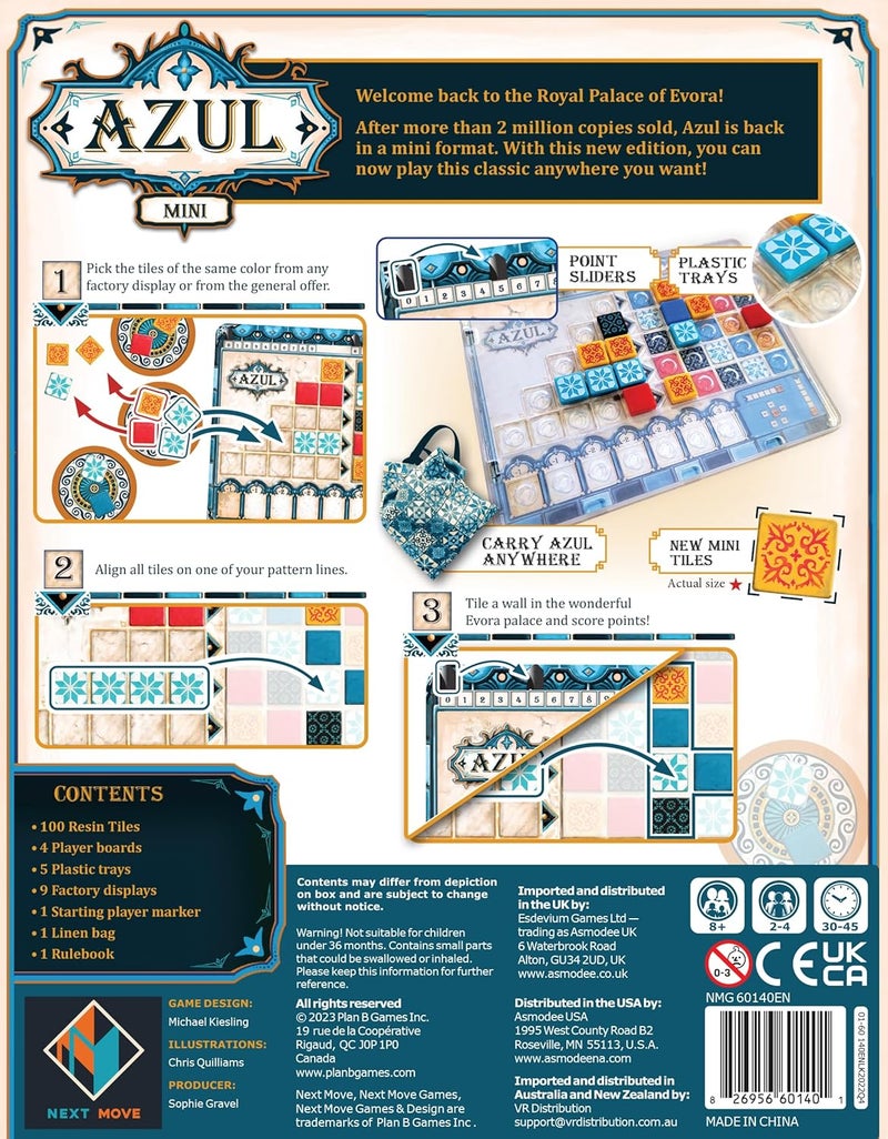 Azul Mini Board Game - Portable Tile-Placement Fun, Strategy Game for Kids and Adults, Ages 8+, 2-4 Players, 30-45 Minute Playtime, Made by Next Move Games - Image 2